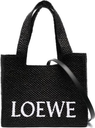 Loewe Small Loewe Font raffia tote bag - women - Viscose/Raffia/Calf Leather - One Size - Black