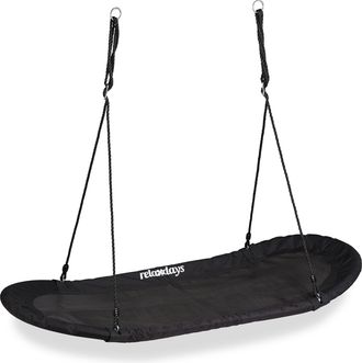 Relaxdays Columpio Nido Xxl, Asiento Ni&ntilde;os Y Adultos, Hasta 100 Kg, Balanc&iacute;n Ovalado Jard&iacute;n, 141,5 X 43,5 Cm, Negro - Relaxdays
