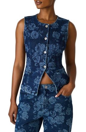 Steve Madden Wesley Floral Denim Vest in Rose Frost at Nordstrom, Size X-Small
