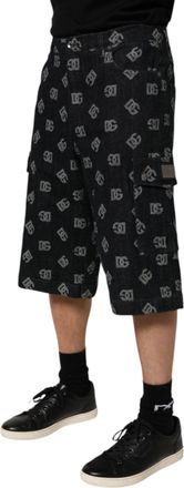 Dolce & Gabbana Black Monogram Denim Cargo Men Bermuda Mens Short