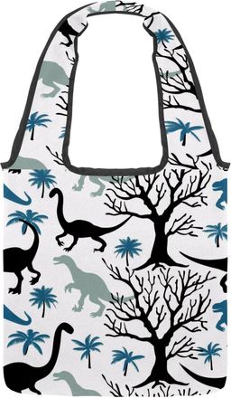 Generic Dinosaurs Tree Silhouettes Reversible Canvas Shoulder Tote - Double-Sided Print, 12oz Cotton, 27cm Drop, Fold-Flat Bag for Travel, Shopping, Street Ou