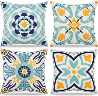 OEM Juego De 4 Fundas De Almohada Impermeables Para Exteriores Con Estampado Floral, Estilo Bohemio, Para Sof&aacute;, Patio, Jard&iacute;n, Balc&oacute;n, Sala De Estar, Dorm
