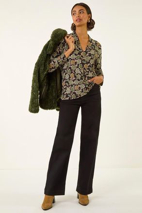 Roman Floral Print V-Neck Top