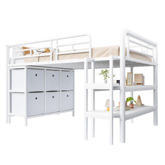 STILVORA Cama Alta Infantil, Individual Con Cajones, Escalera Ancha Y Estantes, 90 &times; 200 Cm, Sin Colch&oacute;n