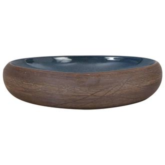 Berkfield Home Durable Countertop Basin Brown & Blue Oval 59x40x15 cm Ceramic | Size: 59 x 40 x 15 cm