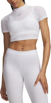 Under Armour HeatGear Elite Mock Neck Performance Crop Top in 100 White at Nordstrom, Size Xx-Large