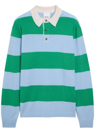 Allude Striped Wool and Cashmere-blend Polo Shirt - Green - XL