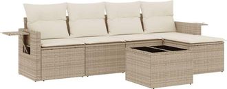 vidaXL Juego De Sof&aacute;s Jard&iacute;n Con Cojines 6 Pzas Rat&aacute;n Sint&eacute;tico Beige Vidaxl