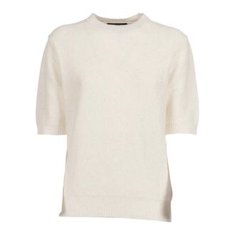 Fabiana Filippi Round-neck Knitwear, female, White, Size: XS Maglia girocollo manica corta in paillettes lino