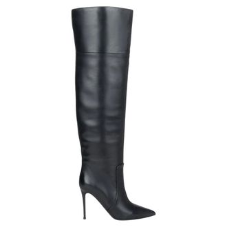 Estro & Luminara Schoenen, Dames, Zwart, 39 EU, Leer, Over-The-Knee Stiletto Laarzen