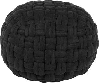 Beliani Puf De Terciopelo Negro 45 X 35 Cm Relleno De Eps Hecho A Mano Reposapi&eacute;s Otomana Hopa