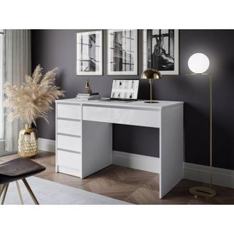 Dmora Escritorio Massico, 4 Cajones, Modulable, Pasacables, 120x55x143h Cm, Blanco Brillante