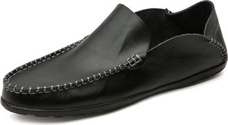 Generic Loafers for Men Round Toe Slip On Flat Heel Loafer Shoes Leather Comfortable Lightweight Resistant Fashion Slip On(Black,5.5 UK)