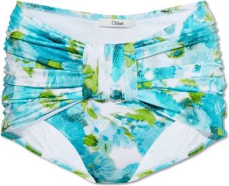Chlo&eacute; Aqua bikini broekje met bloemenprint en gedrapeerde mid-rise taille - Dames - Bikinis - Blauw - S - Badmode