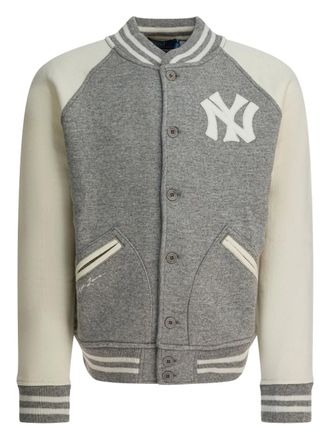 Polo Ralph Lauren x New York Yankees appliqu&eacute;s buttoned bomber jacket - men - Wool - S - Grey