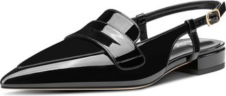 Castamere Slingback Flats for Women Close Pointed Toe Loafers Low Heel Slip-on Pumps Office Casual Dress Shoes 2 CM Heels Black 8 UK