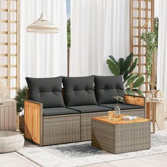 vidaXL Set De Sof&aacute;s De Jard&iacute;n 4 Pzas Y Cojines Rat&aacute;n Sint&eacute;tico Gris Vidaxl