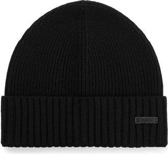 HUGO BOSS Rib gebreide beanie - Heren - Hoeden - Zwart - ONE Size - Leer - Accessoires