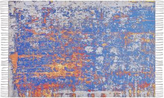 Beliani Alfombra De Poli&eacute;ster Multicolor Patr&oacute;n Abstracto Algod&oacute;n 140 X 200 Cm Borlas Hecho A Mano Acarlar