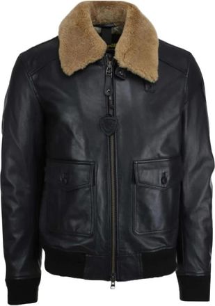 Blauer Bomber met Bontkraag Cheiton - Heren - Leren en Su&egrave;de Jassen - Zwart - L - Leer - Jassen
