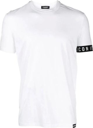 Dsquared2 Tops, Heren, Wit, 2Xl, Logo-Trim T-Shirt