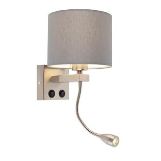QAZQA Moderno L&aacute;mpara De Pared Inteligente De Acero Con Pantalla Gris Con Wifi A60 - Brescia Acero /textil Redonda Incluye Led Max. 1 X 1 Watt - Qazqa