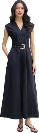 Gaud&igrave; Midi jurk met ceintuur en zonder mouwen - Dames - Maxi kleedjes - Blauw - XS - Katoen - Kleedjes