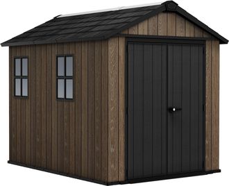 Keter Apex 759/975 - Caseta De Jard&iacute;n 287x246x230 Cm 2 Puertas Para Almacenamiento De Herramientas Acabado Efecto Madera Evotech+ En Resina Marr&oacute;n Y Negra