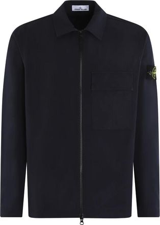 Stone Island Light Jackets, male, Blue, Size: XL Blue Full Zip Overshirt