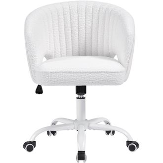 Yaheetech Homevive Silla De Oficina Giratoria Sill&oacute;n Tapizado De Tejido Bucle Con Respaldo Altura Ajustable Para Dormitorio Estudio Sal&oacute;n Blanco