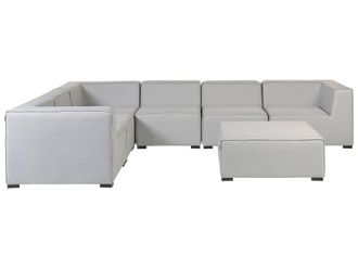 Beliani Sof&aacute; Esquinero 7 Plazas Modular De Poli&eacute;ster Gris Claro Negro Derecho Con Reposapi&eacute;s Arezzo