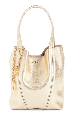 Chlo&eacute; Small Spin Metallic Leather Tote in Light Gold at Nordstrom
