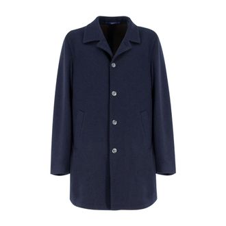 Fedeli Single-Breasted Coats, male, Blue, 3XL, Midi Double Fabric Coat