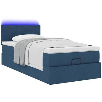 vidaXL Cama Otomana Con Colch&oacute;n Y Luces Led Azul 100x200 Cm Tela Vidaxl