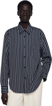 Sandro Striped cotton shirt in Marine /Blanc at Nordstrom, Size Xx-Large