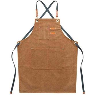 OEM Delantal De Trabajo De Lona Para Hombre Con Bolsillos, Correa Ajustable Y Bolsillos Grandes, Delantal De Cocina Marr&oacute;n - Crezuo
