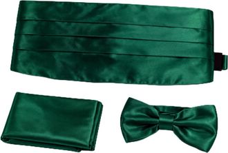 Generic L&L Adult Pre-Tied Bowtie Adjustable Cummerbund and handkerchief Pocket Square 3 pcs Set Satin Plain Solid (Dark green)