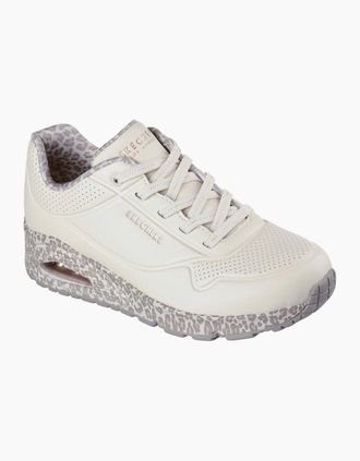 Skechers Womens Skechers Uno Safari Time Polyurethane Womens White/Leopard Trainers - Size: 6