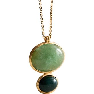 Mango Long Stone Necklace in Green/gold at Nordstrom