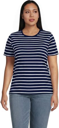 Lands End Supima Cotton Crew Neck T-Shirt in Deep Sea/ivory Breton Stripe at Nordstrom, Size 2X