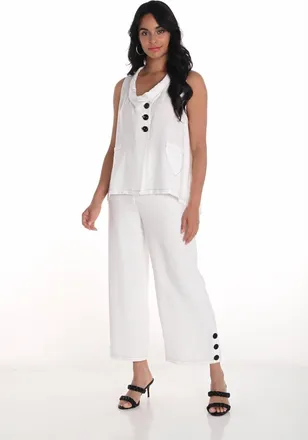 Frank Lyman Design Palazzo Pant With Button Accent In Off White