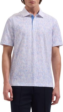 Bugatchi Valerian OoohCotton Watercolor Tropical Print Polo in Vista Blue at Nordstrom, Size Xxx-Large