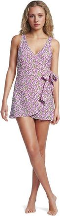 Lands End Side Tie Mini Swim Dress Swimsuit in Pink Mini Bloom Floral at Nordstrom, Size 14