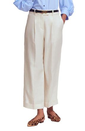 Boden Chiswick Crop Linen Pants in Ivory at Nordstrom, Size 14