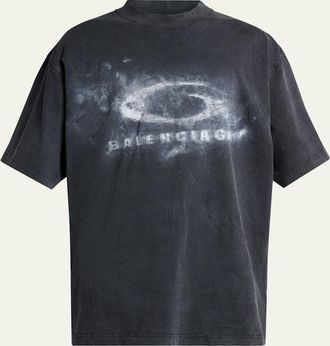 Balenciaga Mens Washed Jersey Chalk Logo T-Shirt