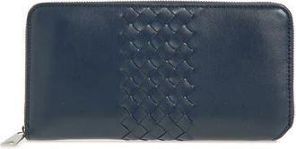 Bottega Veneta Piccolo Intrecciato Leather Zip Wallet in 4035 Neptune-Silver at Nordstrom