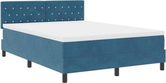 vidaXL Cama Con Somier Y Colch&oacute;n Azul Oscuro 140 X 200 Cm Tela Vidaxl