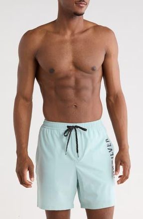 Quiksilver Tour Logo Volley Swim Trunks in Blue Haze at Nordstrom Rack, Size X-Large