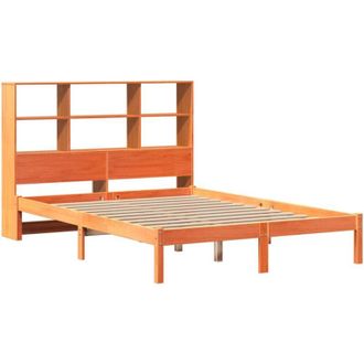 vidaXL Cama Con Estanter&iacute;a Sin Colch&oacute;n Madera Maciza Marr&oacute;n 150x200 Cm Vidaxl