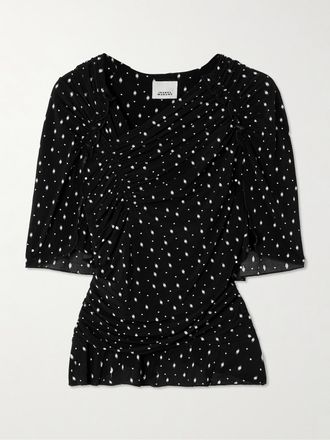 Isabel Marant T-shirt In Mesh Stretch Arricciato A Pois Garla - Nero